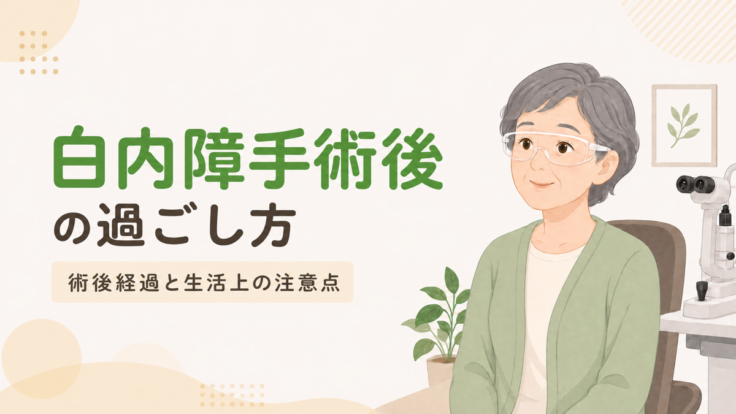 白内障手術後の過ごし方と術後経過・生活上の注意点を示すアイキャッチ