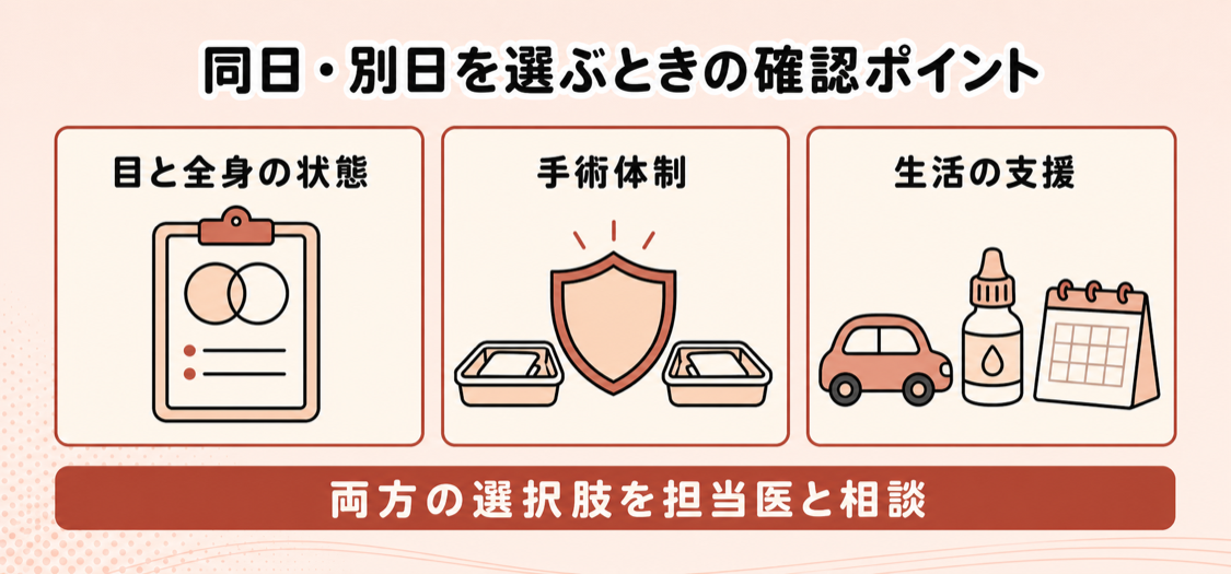 両目の白内障手術で同日手術と別日手術を選ぶ際の3つの確認ポイント