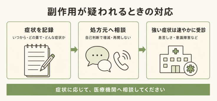 AGA治療薬の副作用が疑われるときの記録・処方元への相談・速やかな受診の流れ